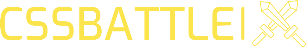CSS Battle Logo. Two curly braces enclosing an image of crossed swords followed by CSSBattle. Yellow on black.
